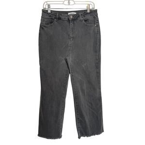 ZENANA Wide Leg Jeans High Waist Faded Black Raw Hem Ankle Stretch Pants Large